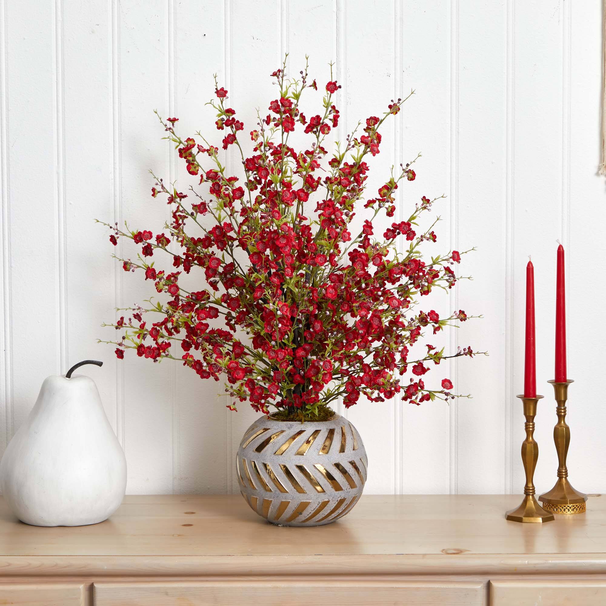 2.5ft. Cherry Blossom Arrangement in Gold Trimmed Stoneware Vase